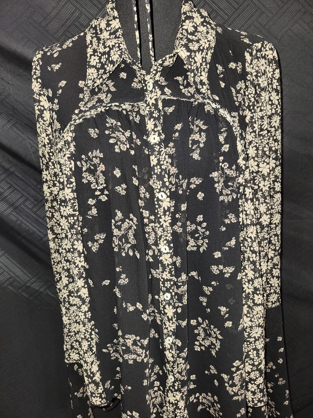 Free People Serena Floral Bell Sleeve Printed Blouse Black Combo Lrg